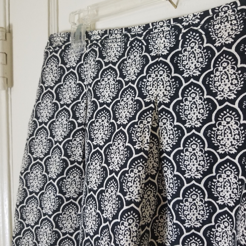 LOFT 8P black white print linen blend back zipper skirt - Picture 4 of 6